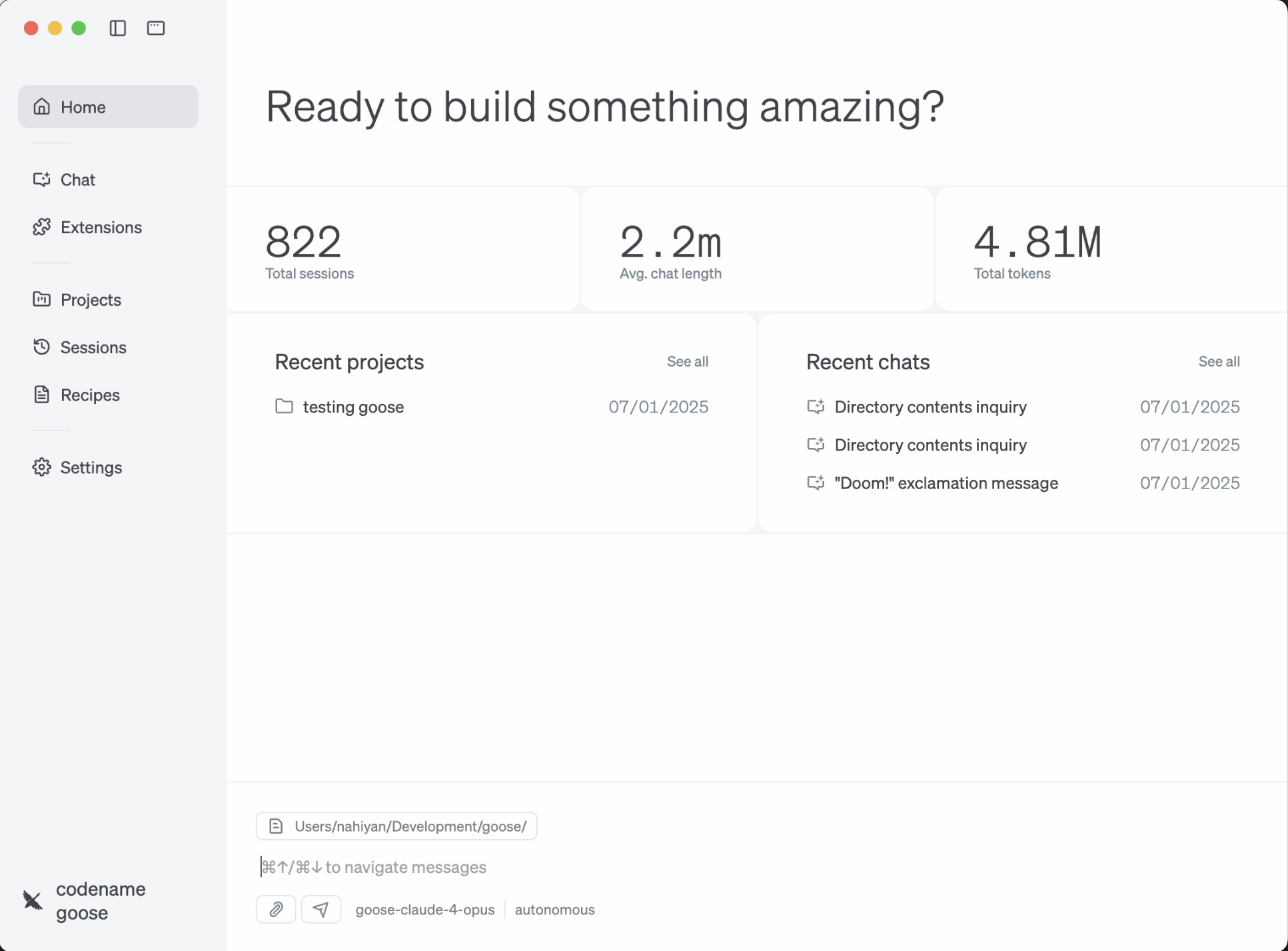 Goose’s later desktop refresh with sidebar navigation.
