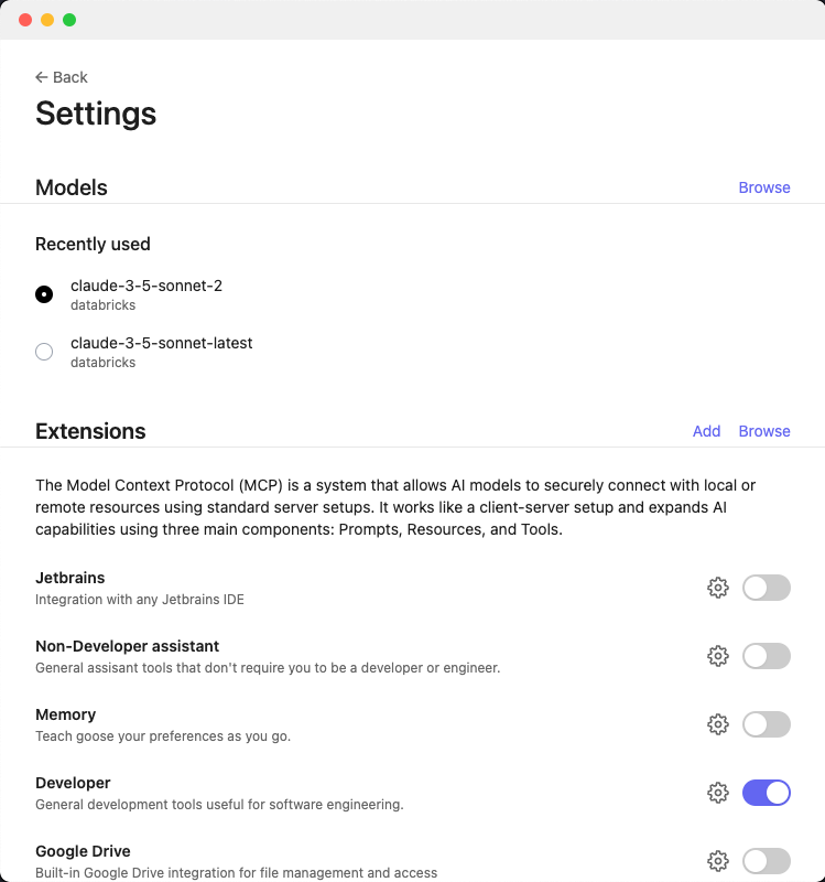 Goose settings after the information architecture changes.